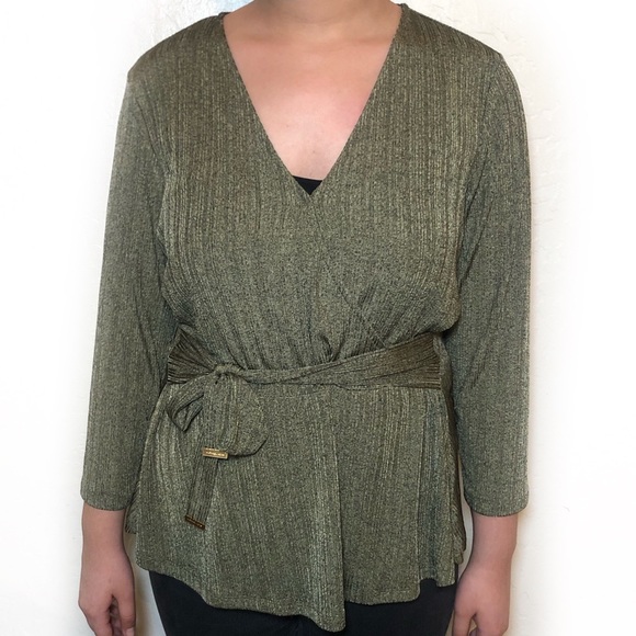 Michael Kors Olive Green V Neck Blouse - Picture 1 of 7